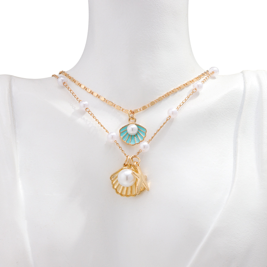 Shell imitation pearl necklace set metal starfish design sense of necklace fashion versatile niche marine resort style