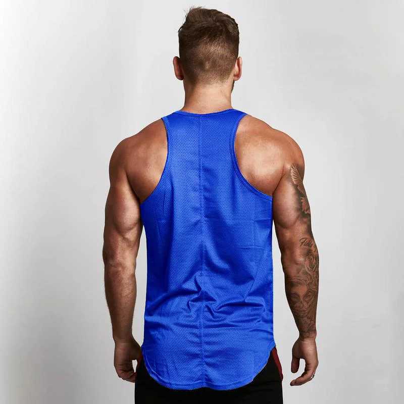 Bodybuilding Tank Tops Men Mesh Sports Tanktops Muscle Vest Fitness Sleeveless Tops Tees Slim Fit SingletsT250318