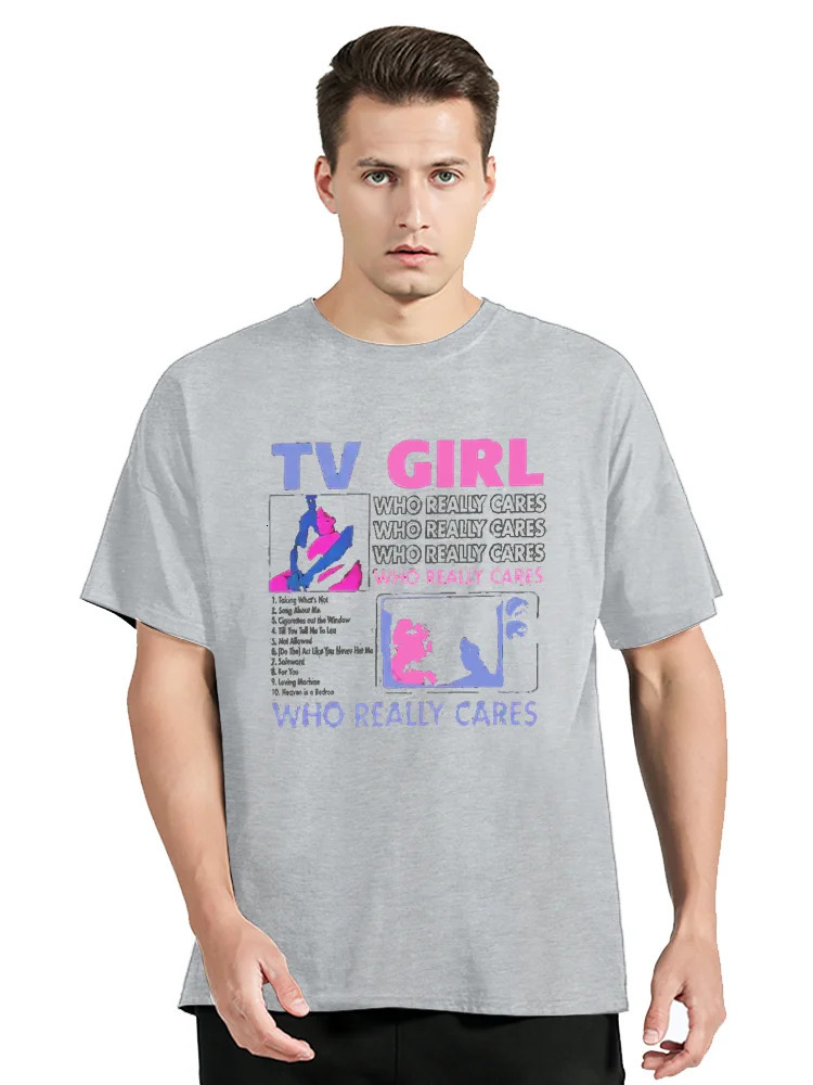 TV girl who really cares about Tshirts retro cotton unisex tops fitness street clothing graphic oversized mens 250225