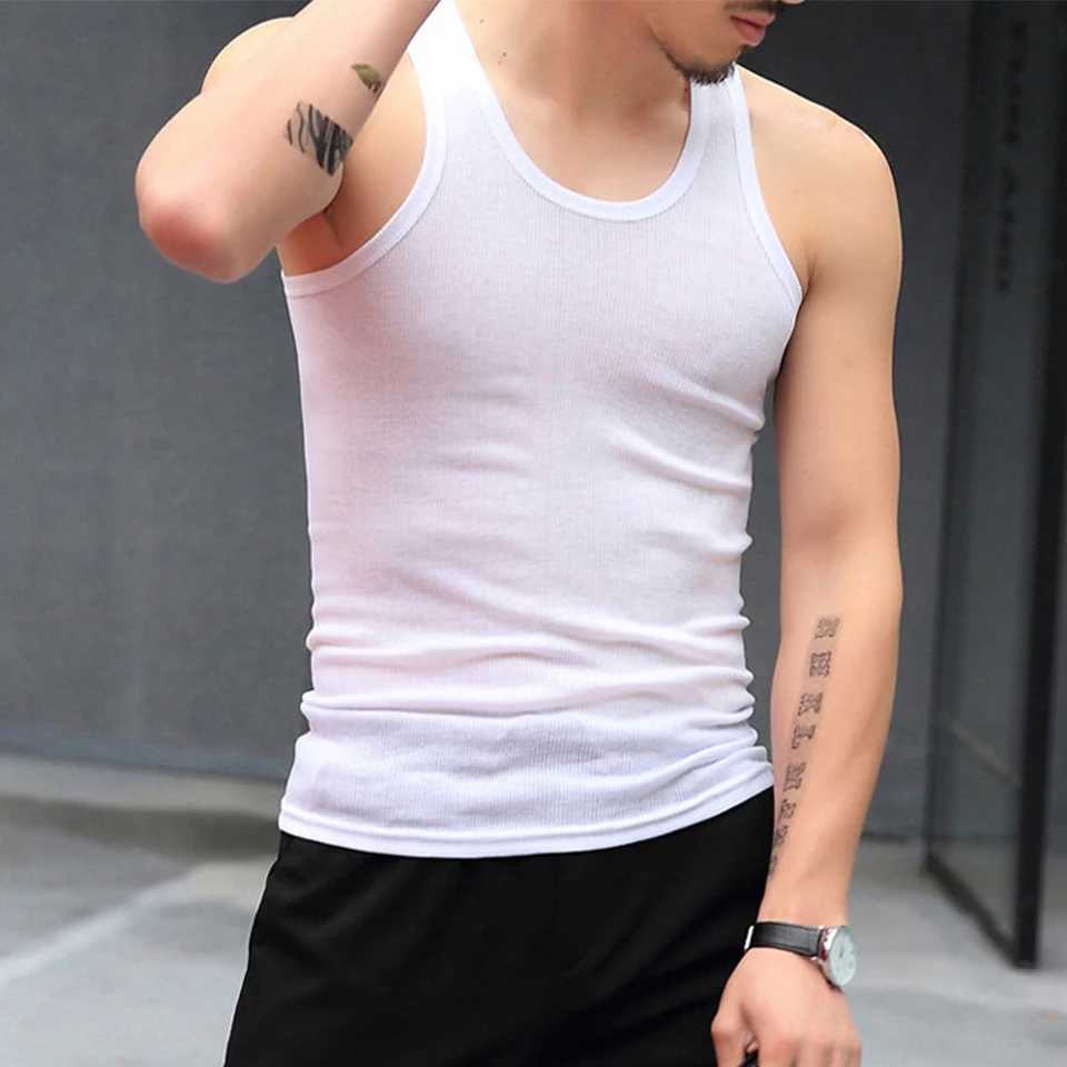 Men Elastic Breathable Sleeveless Tank Tops Undershirt Gym Workout Stringer Fitness T-Shirt Beater Undershirt Casual Mens VestT250318