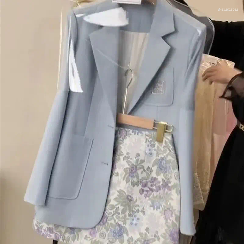 Work Dresses Spring Korean Sweet Women's Outfit 2-Piece Set Elegant Beading Jacket Floral Printed Slim Short Skirt Office Lady Suit 114B