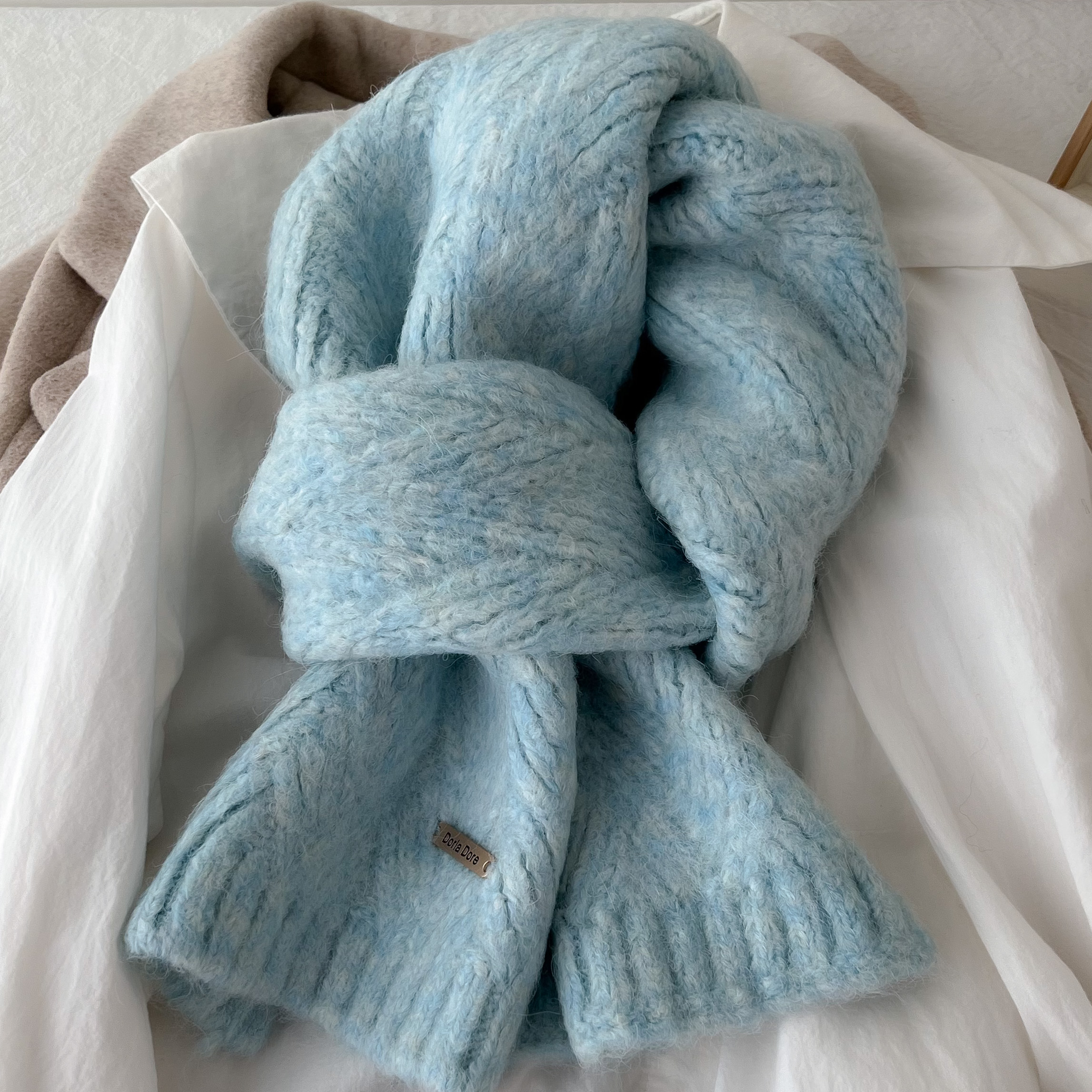 K063 Albaca Alpaca Pure Color Knitted Scarf Women's Winter New High-grade Wool Blended Korean Style Trendy Student