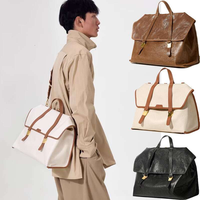 Travel Briefcase, Vintage Vegetable Tanned Leather Crossbody Backpack