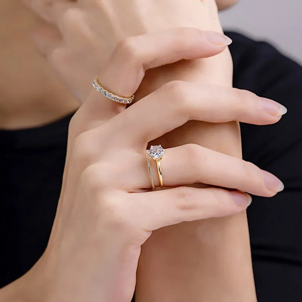 Real D Color 18K Gold Engagement Rings for Women Wedding Jewelry 250318
