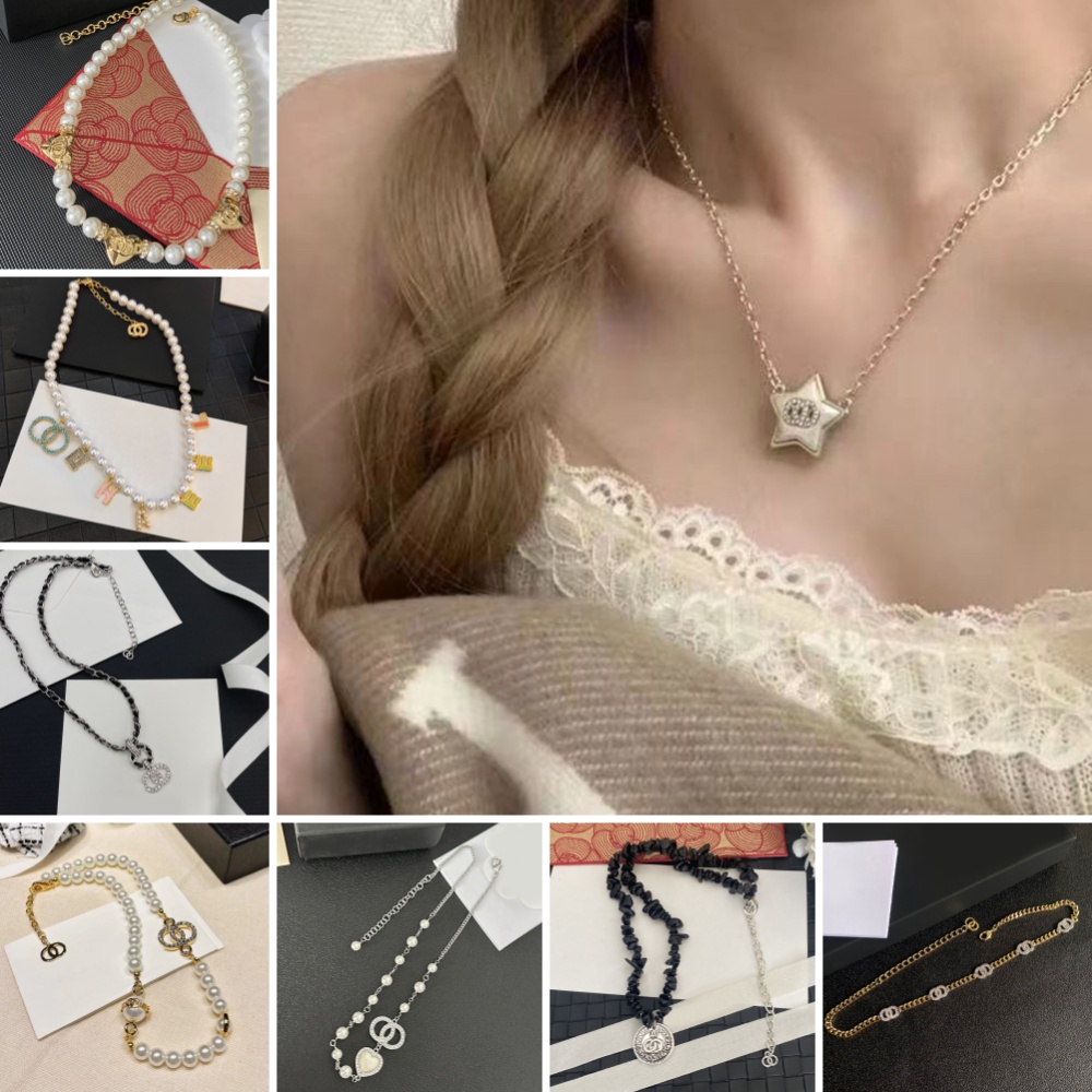 Pearl Chains Necklace Letter Pendant Designer Stamp Necklaces Chains Charm Women Sweater Necklace Spring Girl Love Birthday Gift Necklace Copper Material
