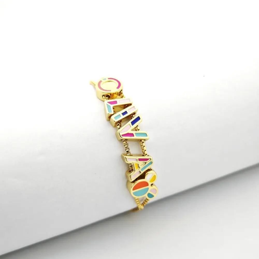 Doremi enamel letter bracelet custom slider name chain heart-shaped colored letters DIY womens bracelet 250303