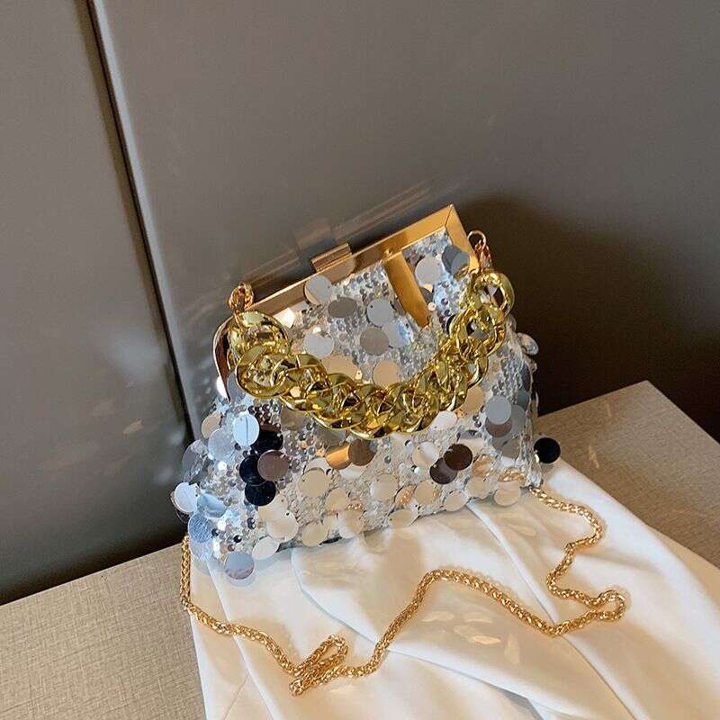 Women's Bags Small For Women New Versatile Crossbody Sequin Chain Fashion Clip Hand Evening Bag Handbag