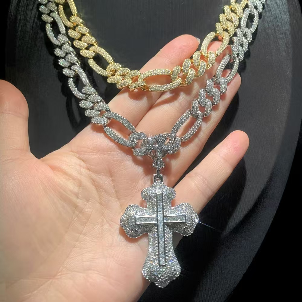 Mens Jewelry: Iced Out Eye Cross Pendant with Moissanite Cuban Chain Necklace - Statement Jewelry for Men