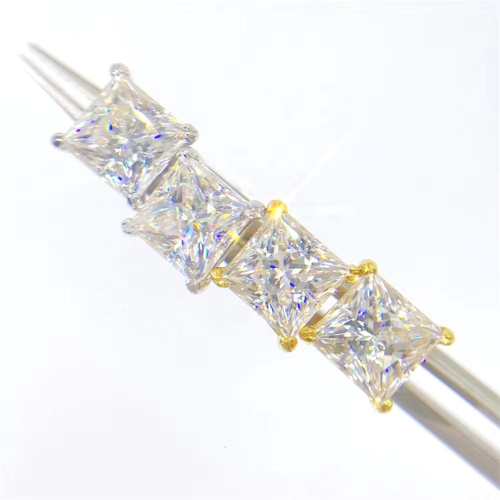 New Fashion 14k Gold Plated Fancy Shape Princess Cut Wholesale Men Moissanite Diamond Earrings - view 4