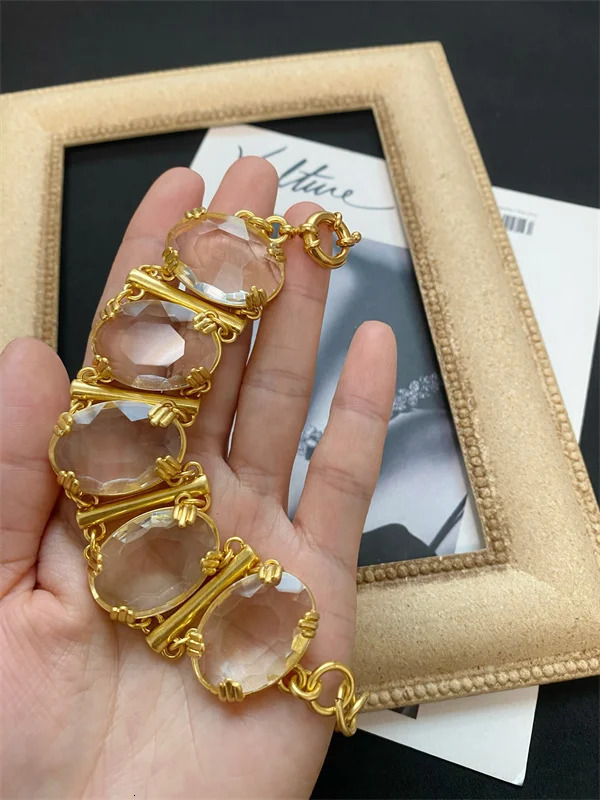 Brass Chunky Clear Beads Bracelet Women Men Lover Jewelry er T Show Runway Gown INS Japan Korean 250303