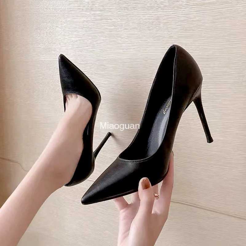 New Soft Leather Black Professional High Heel Female Stiletto All-match Flight Attendant Work Shoe Elegant Spring Autumn Classic Z250307