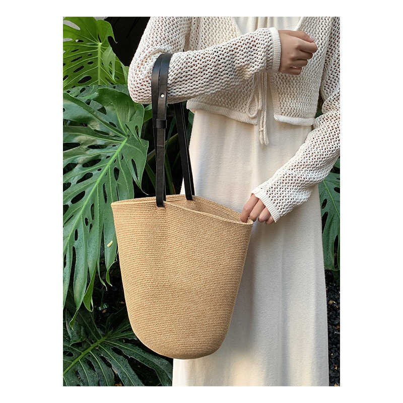 Straw Woven Bag, Summer Niche Designer Style, Bucket Bag, Sloping Back, Single Shoulder, Hand-held Ins Beach Bag, Ladies' 250315