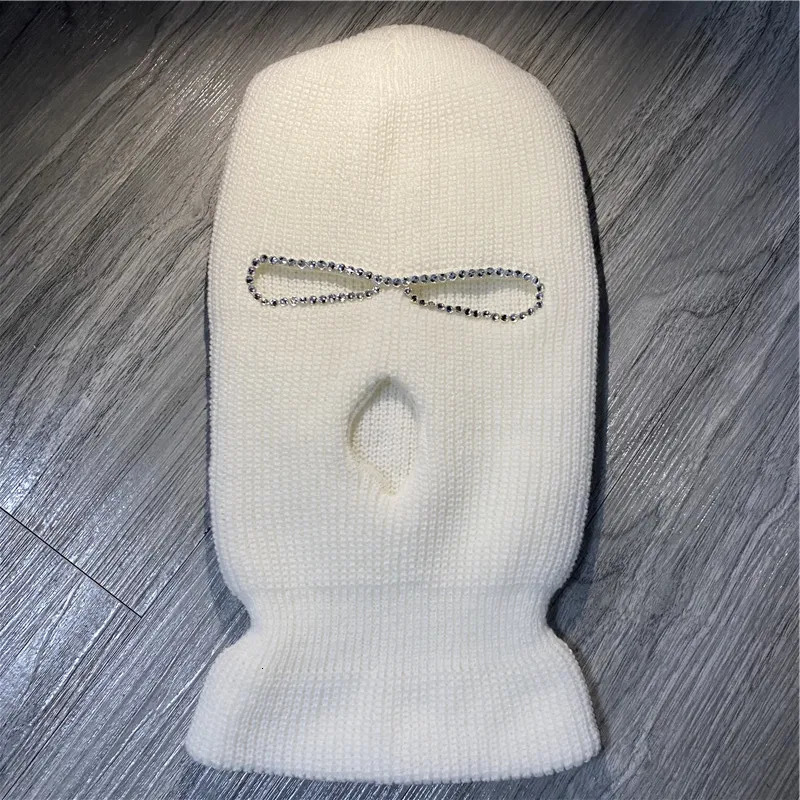 Shining Diamond Balaclava Face Mask Women Pink Sport Knitted Fleece Ski Mask for Women Three Hole Hat Shiny Rhinestone 250306