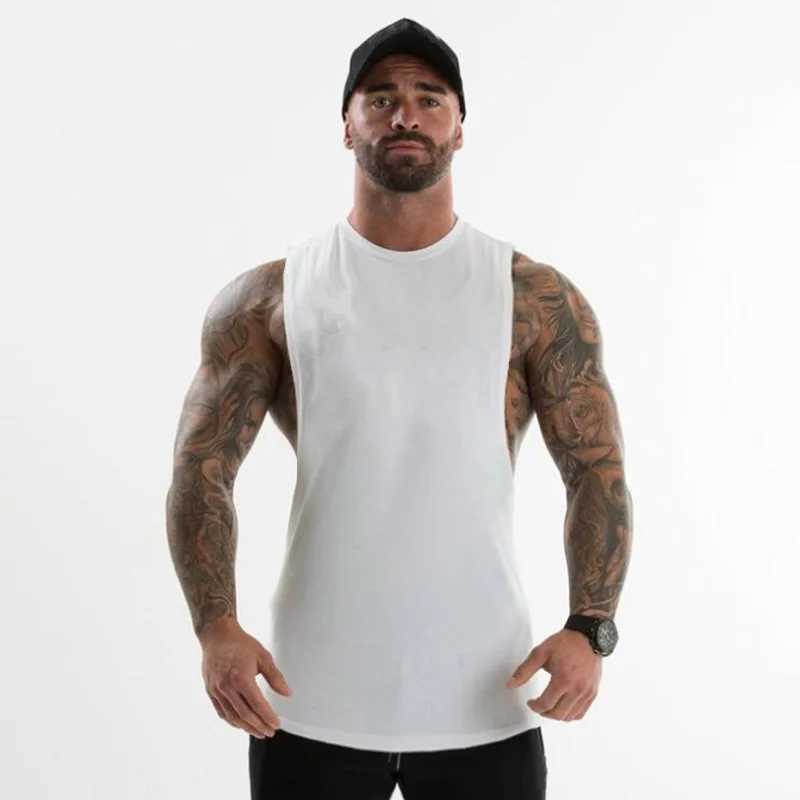 Plain Bodybuilding Clothing Fitness Mens Flow Cut Off T-shirts Dropped Armholes Gym Tank Tops Workout Sleeveless Vest TanktopT250318