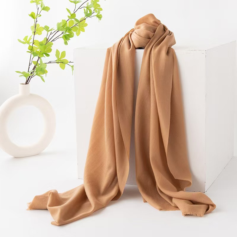 K064 Dopamine solid color wool scarf women's soft four seasons new cashmere scarf warm neck scarf dual-purpose tassel shawl