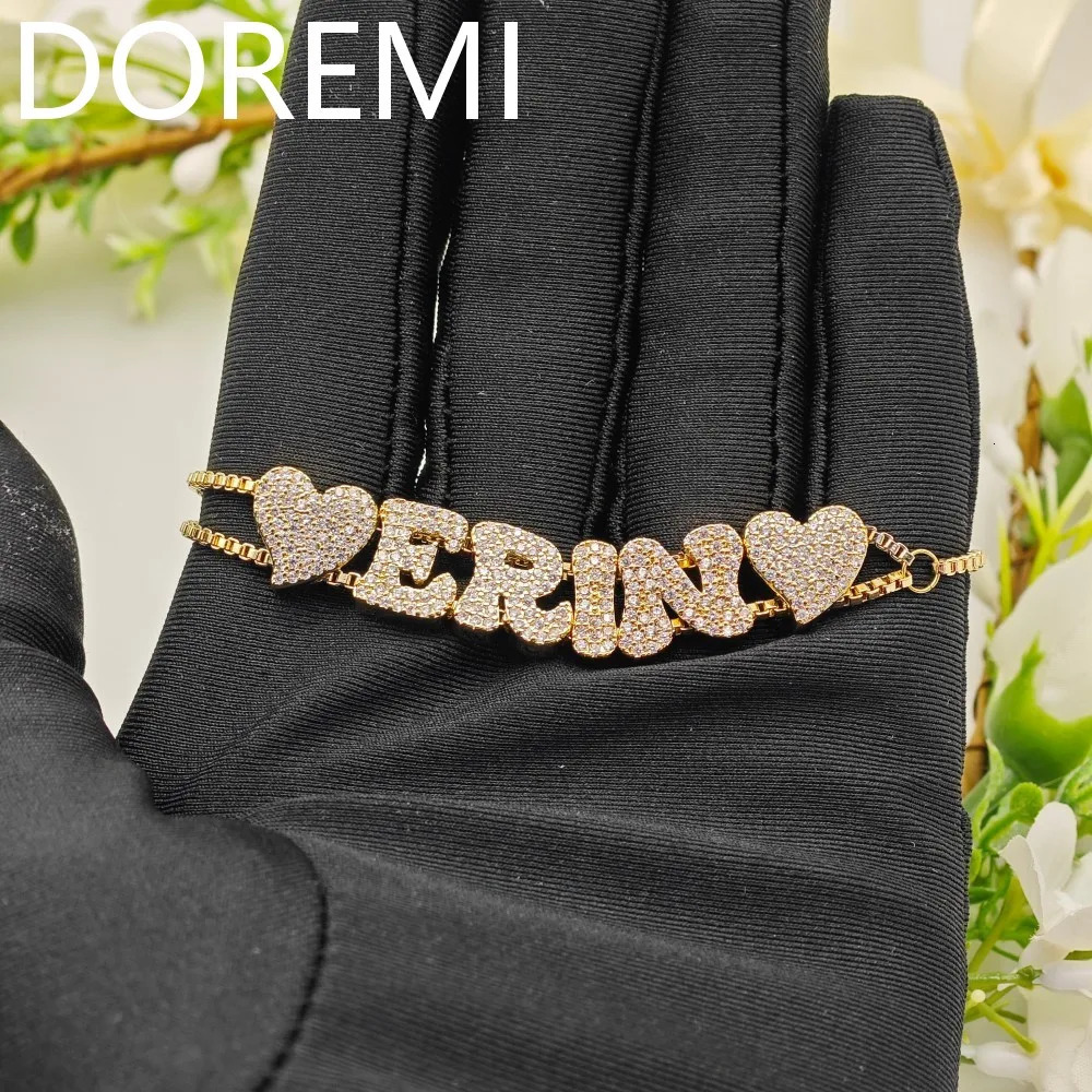 DOREMI A-Z Alphabet Letter Bubble Cz Name Slider Letters DIY Custom Name Letters Slide Heart Charms Slide Bracelet 250303