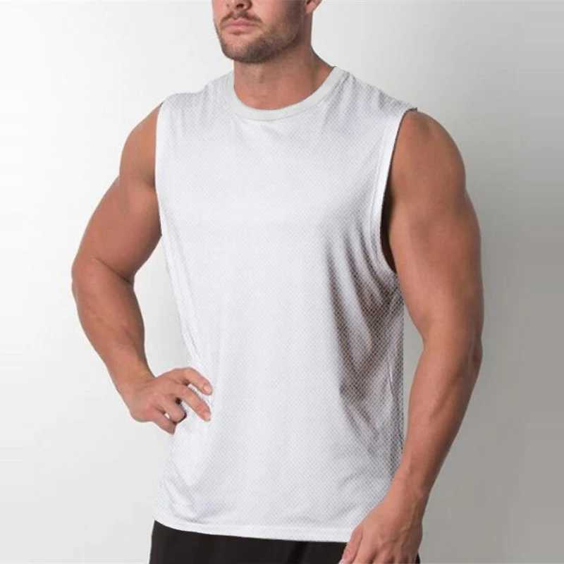 Men Quick Dry Bodybuilding Stringer Singlets Mesh Sleeveless Blank T Shirt Fitness Breathable VestT250318