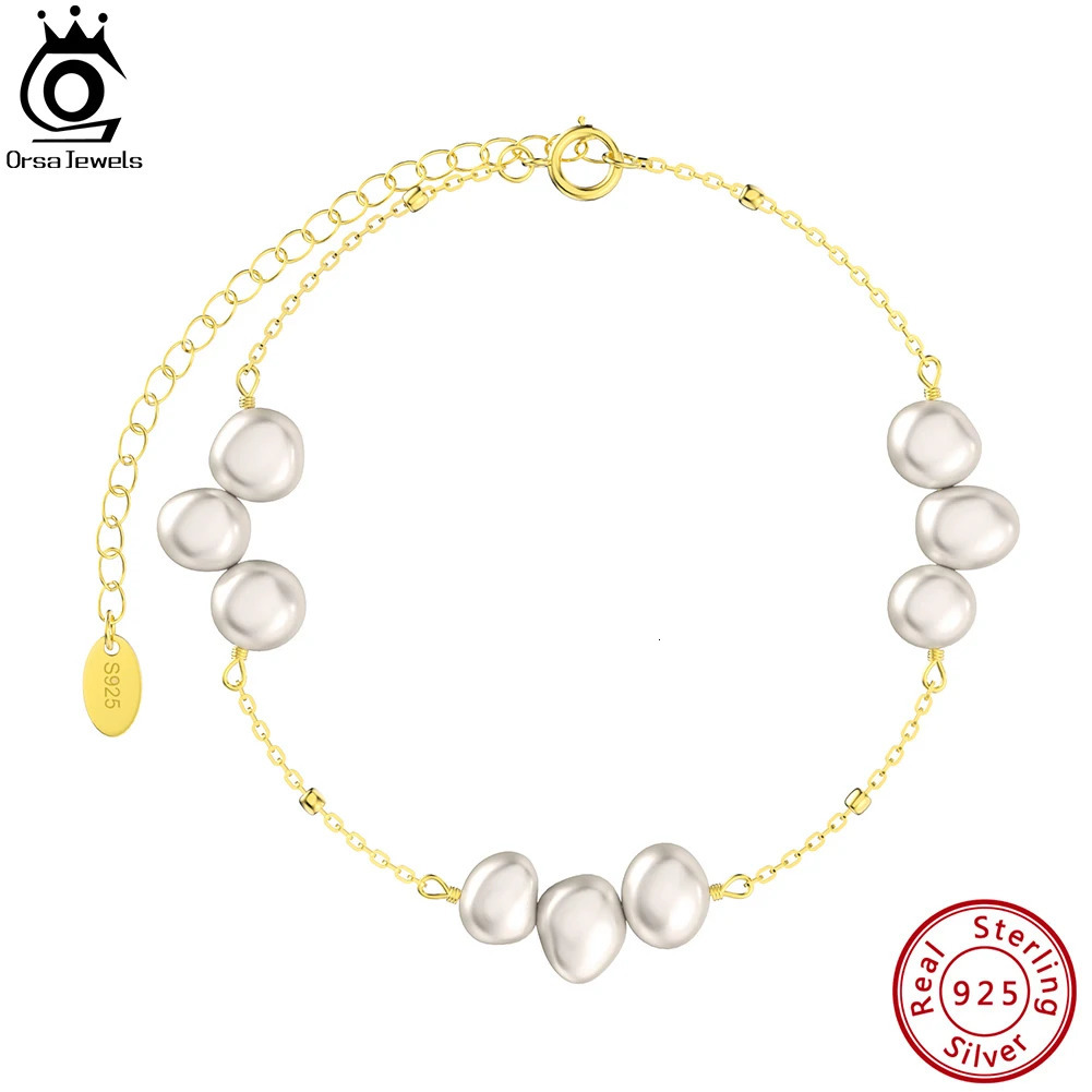 ORSA JEWELS Baroque Beaded Pearl Bracelet Versatile Chain For Women Girls 14K Gold Plated Fine Pearls Accessories GPB22 250303