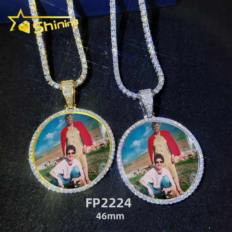 Ready to Ship Stock 925 Sterling Silver Memory Photo Pendant Hip Hop Iced Out Vvs Moissanite Pendant Pass Diamond Tester