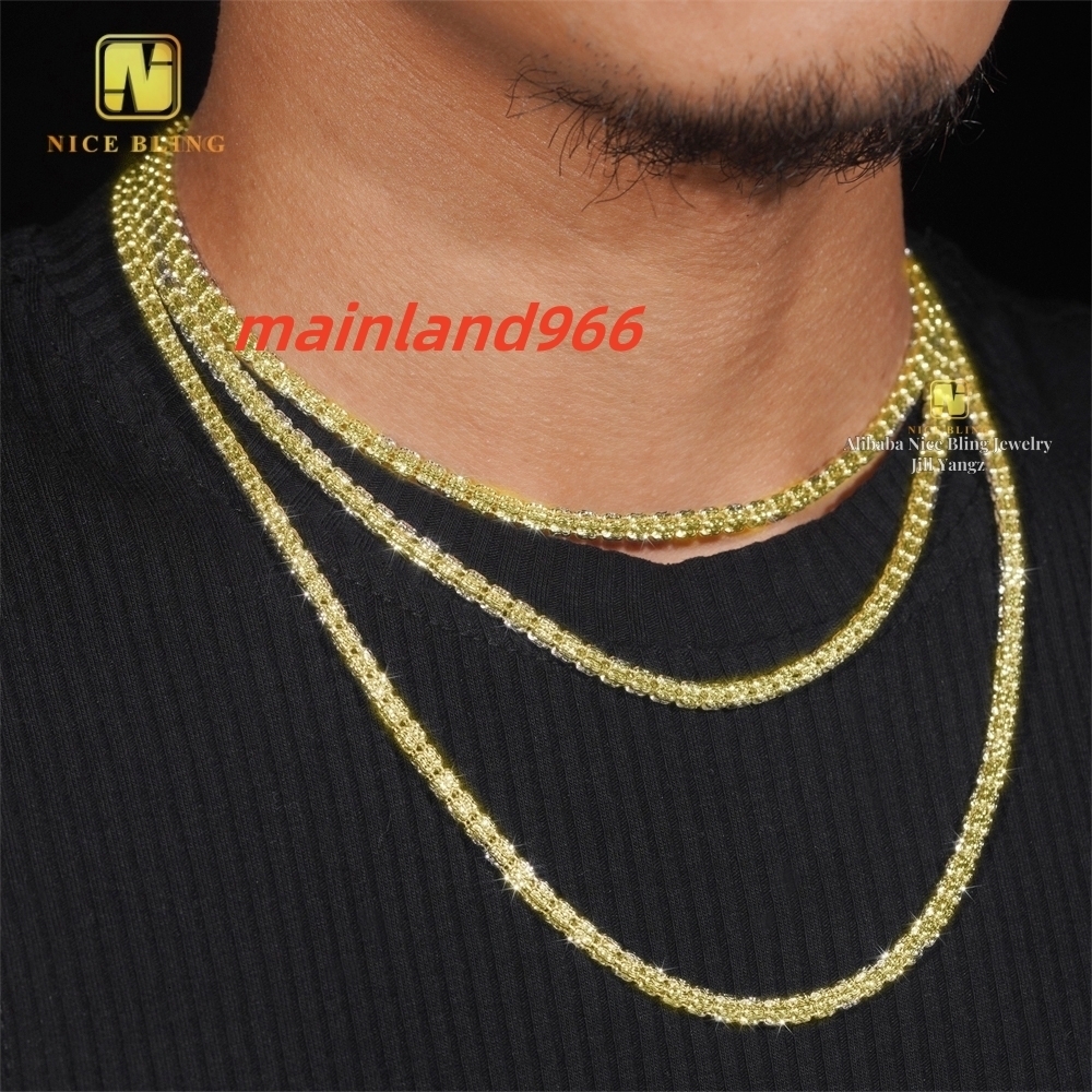 Fancy Ice Chain Cadena Necklace Bracelet Moon Ice 4mm 925 Plain Silver Chain 18k Gold Plated Necklace NO Moissanite Chain