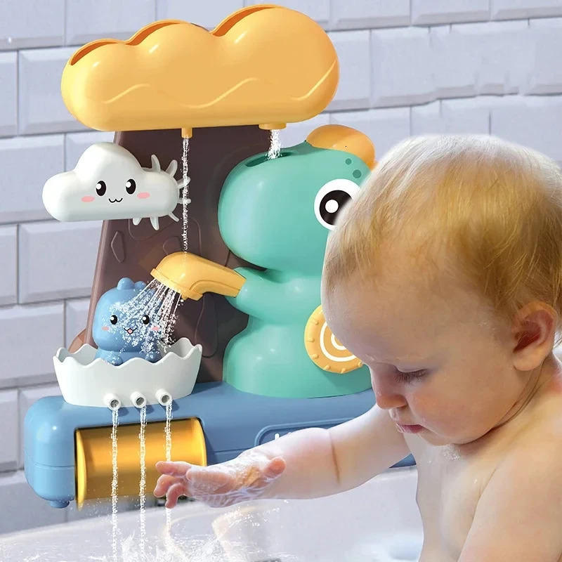Childrens shower paddle toy cartoon animal dinosaur rotating water spray water wheel bathtub toy childrens happy shower toy gift 250306