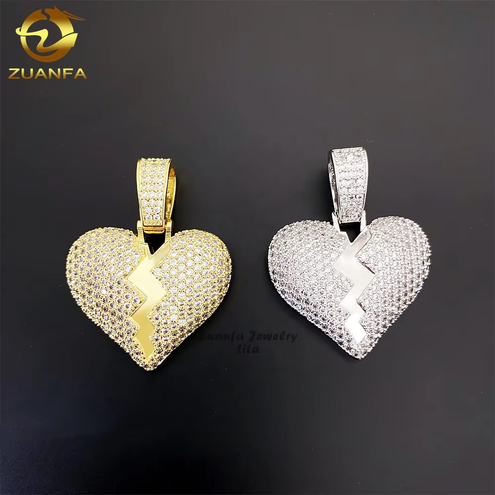 High Quality Fashion Vvs Moissanite Silver 925 Heart Shaped Broken Heart Mens Diamond Pendant