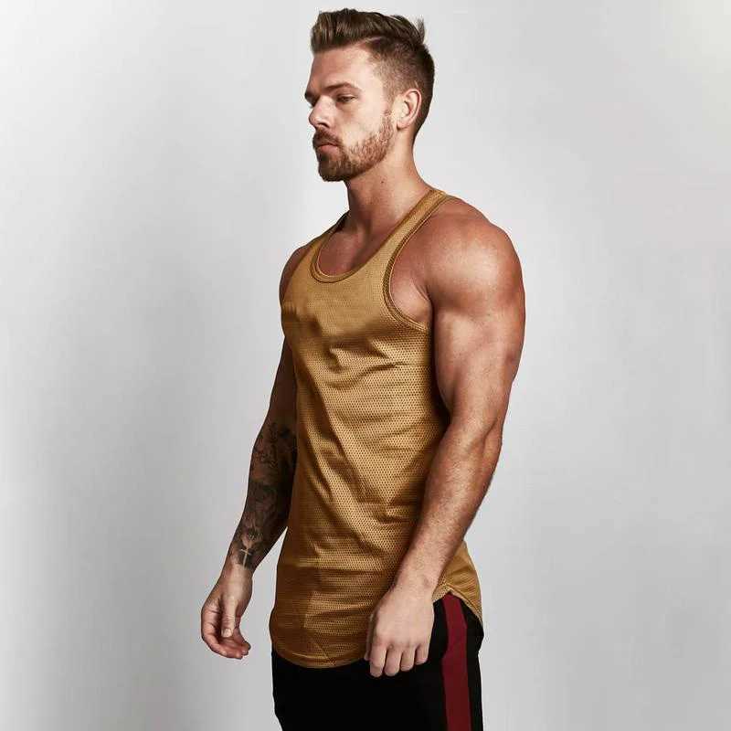 Bodybuilding Tank Tops Men Mesh Sports Tanktops Muscle Vest Fitness Sleeveless Tops Tees Slim Fit SingletsT250318