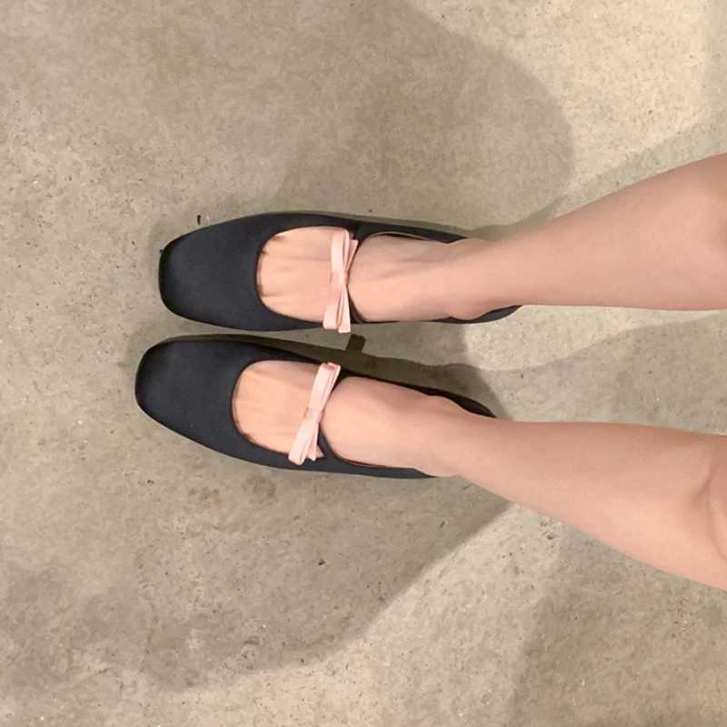 Autumn new Bow Luxury shoes Mary Janes Wen Square Toe Leather Flats Ballets Femmes Party Bridal Wedding Shoes Women Y250306