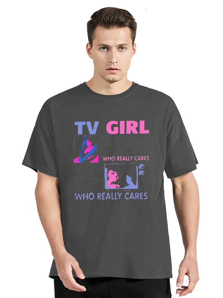 TV girl who really cares about Tshirts retro cotton unisex tops fitness street clothing graphic oversized mens 250225