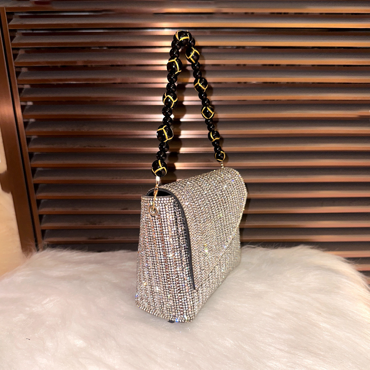 DHXJ Womens Dia Chain Small Square Single Shoulder Diagonal Span Envelope Beaded Wrist Banquet Bag 240823