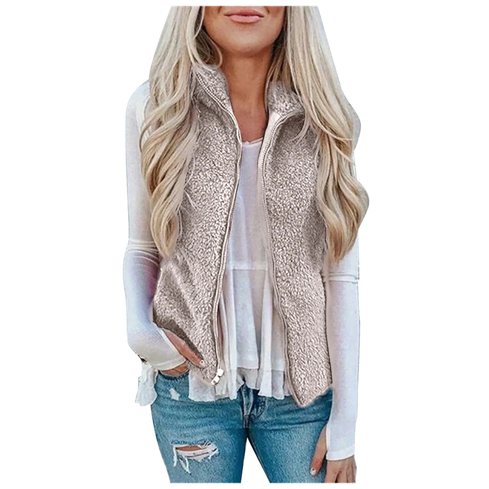 Autumn Winter Plush Vest Coats for Women Fashion Sleeveless Warm Lapel Cardigan Outwear Teddy Loose Jacket Chaquetas 250227Z