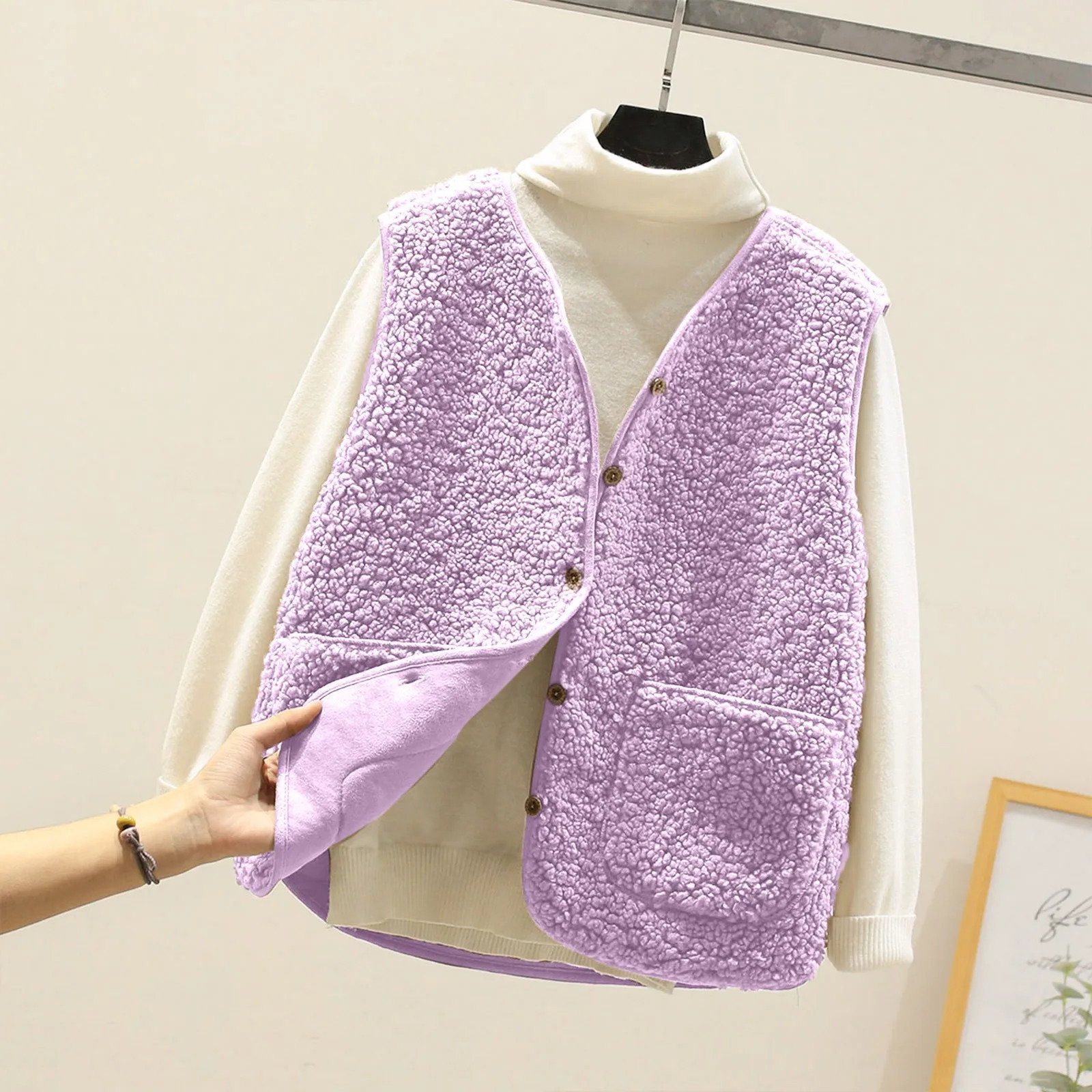 Vests Spring Autumn Women Button Waistcoat Lamb Wool Winter Thermal Warm Thick Fleece Sleeveless Jacket Ladies Coats 250227Z