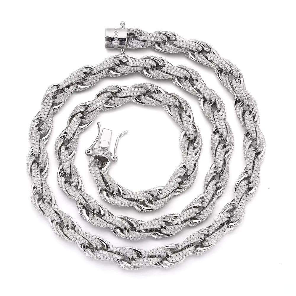 Customized Bulk Size 6mm 8mm 10mm Iced Out Cz Moissanite Rope Chain 925 Sterling Silver HipHop Jewelry Moissanite Cuban Necklace