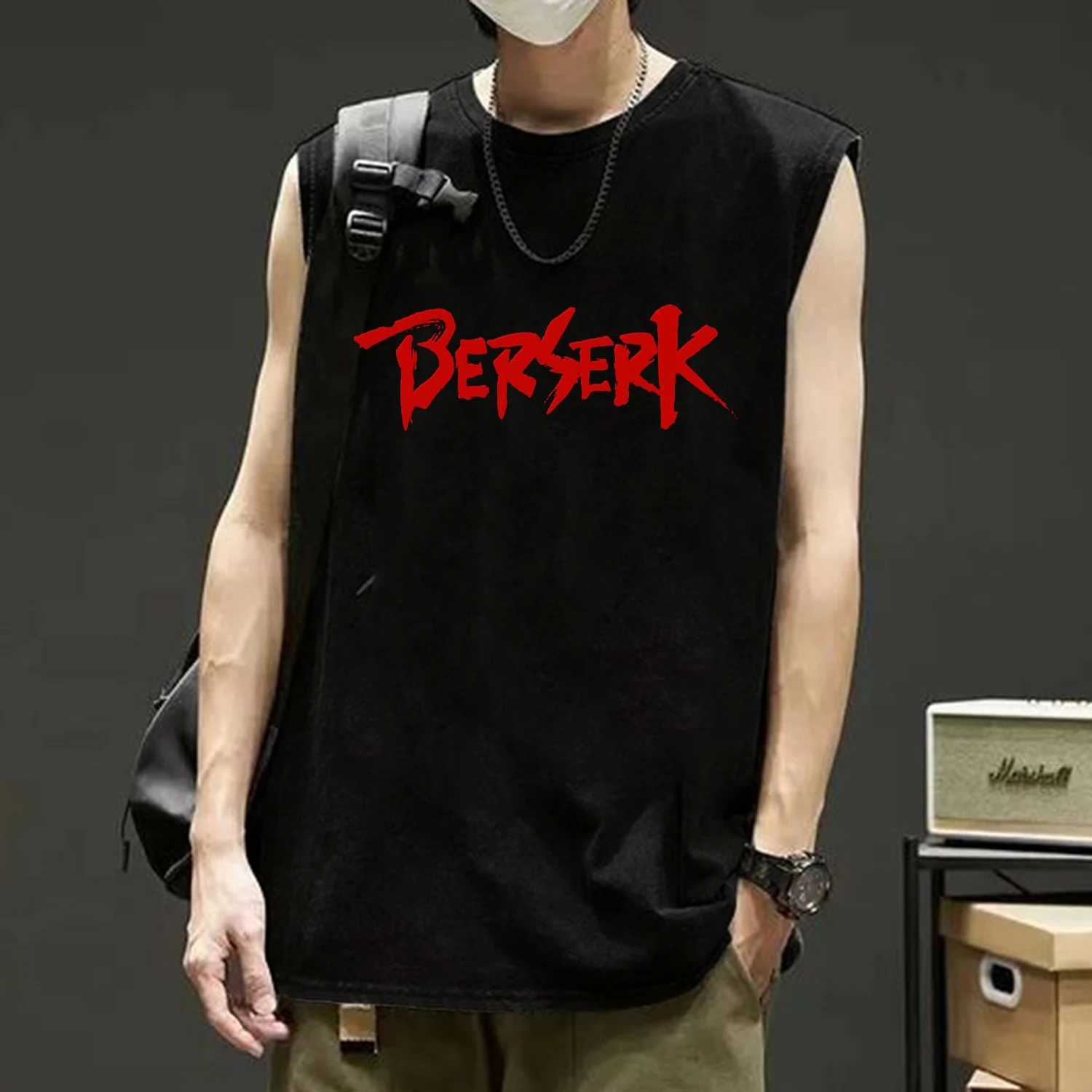 Anime Berserk Guts Acid Men Sleeveless Tshirt Retro Vintage Washed Graphic Tees Harajuku Cotton Casual Tank Tops UnisexT250318