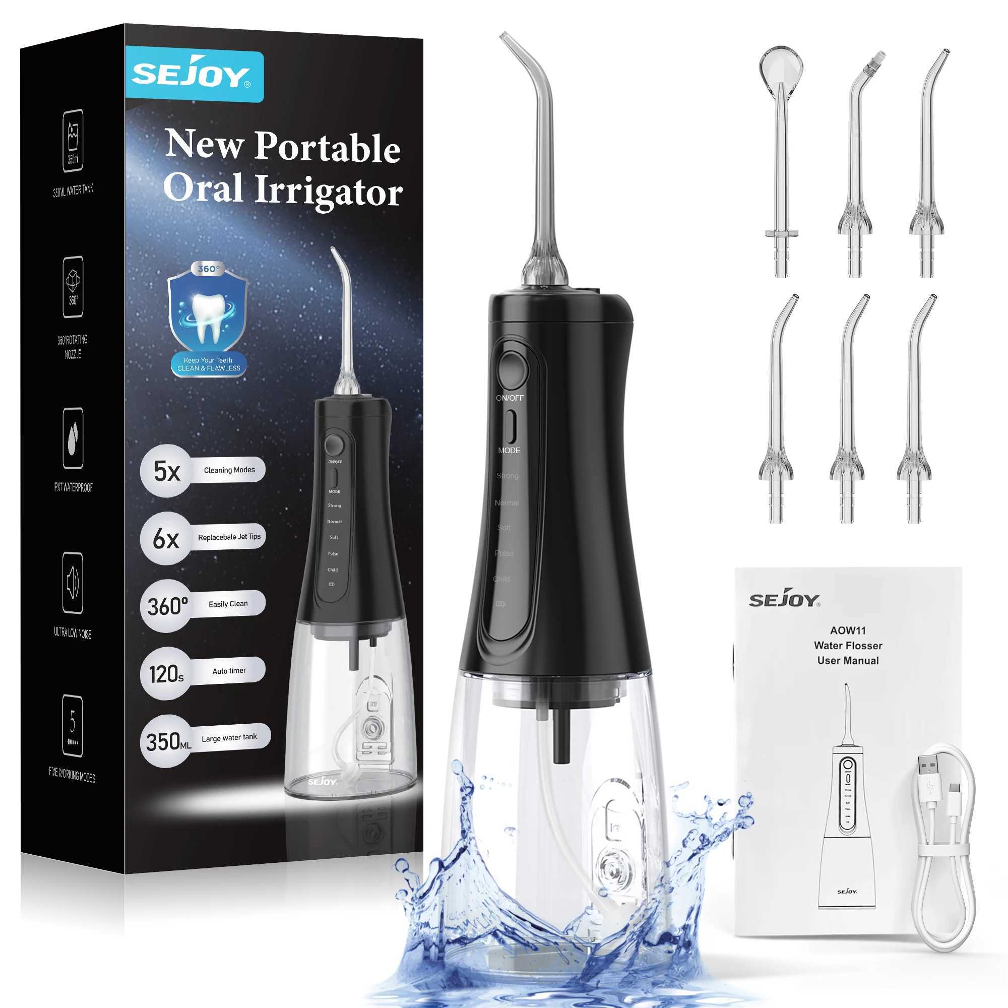Other Oral Hygiene 350ml Oral Irrigator Dental Water Flosser Portable Teeth Pick Mouth Washing Machine Rechargeable IPX7 Waterproof Teeth Cleaner z250307