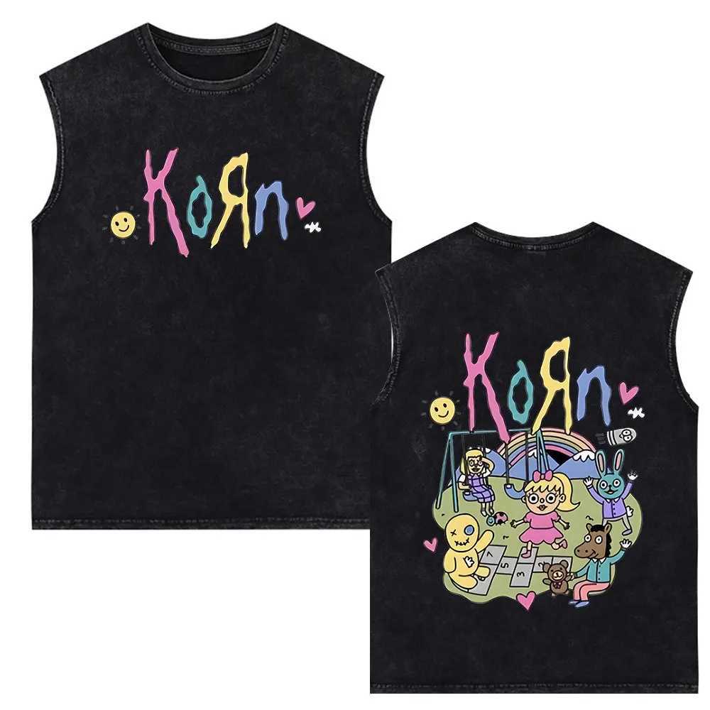 Korn Music Concert Rock Band World Tour Vest T-shirt Men Metal Gothic Oversized Vintage Washed Tank Tops Cotton Sleeveless TeesT250318