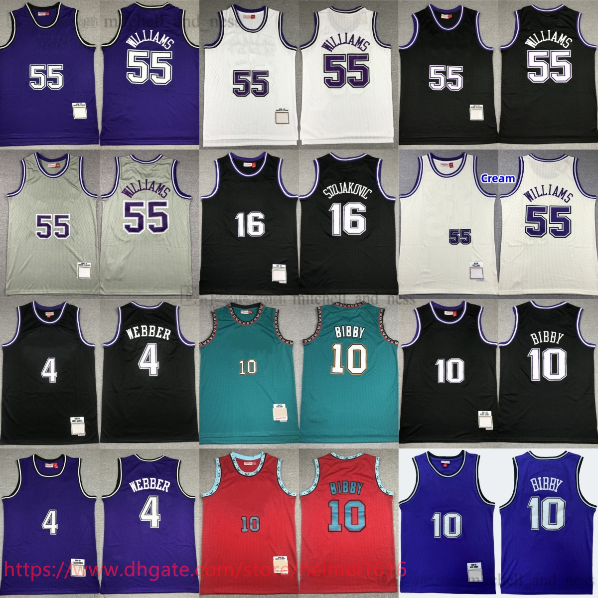 1998-99 Classic Retro Basketball Williams Jersey Vintage Stitch 4 Chris Webber Mike Bibby Stojakovic Jerseys Purple Black Breathable Sport Shirts