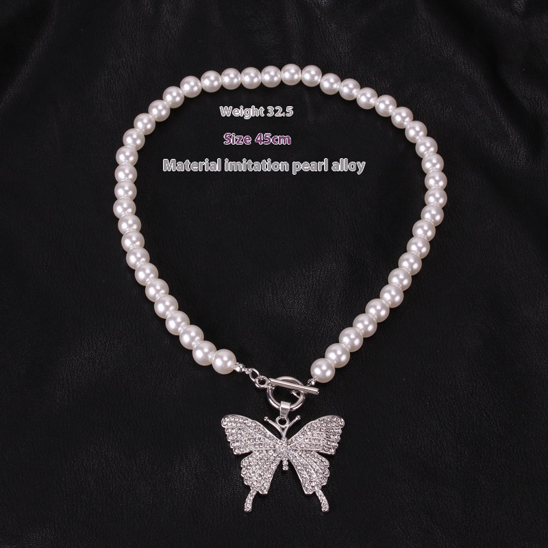 Exaggerated personality diamond studded butterfly necklace fashionable street style sparkling diamond collarbone chain item