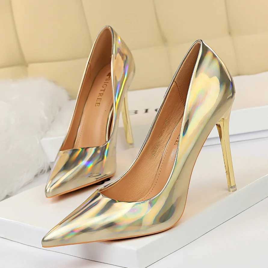 Womens High Heels Blue Green Valentine Pumps Glossy Stiletto Wedding Bridal Nightclub Fashion Simple Solid Color 1829-2 Z250307