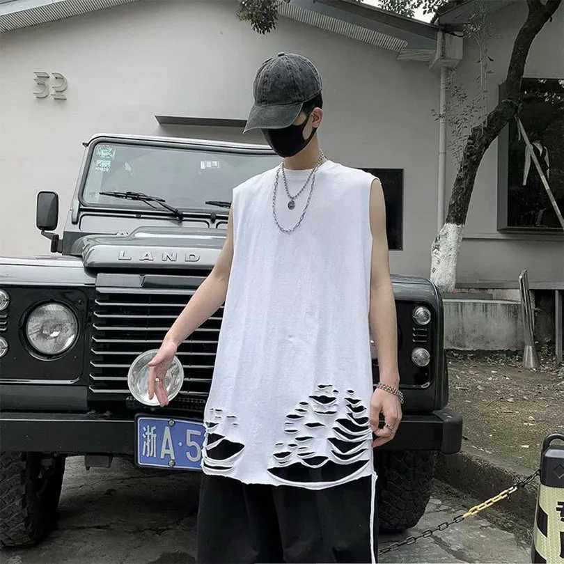 Summer Ripped Mens Tank Top Hole Sleeveless Shirt Men Braces T-Shirt Singlet Cotton Boys Tshirt 2025 Vintage Streetwear Z1T250318