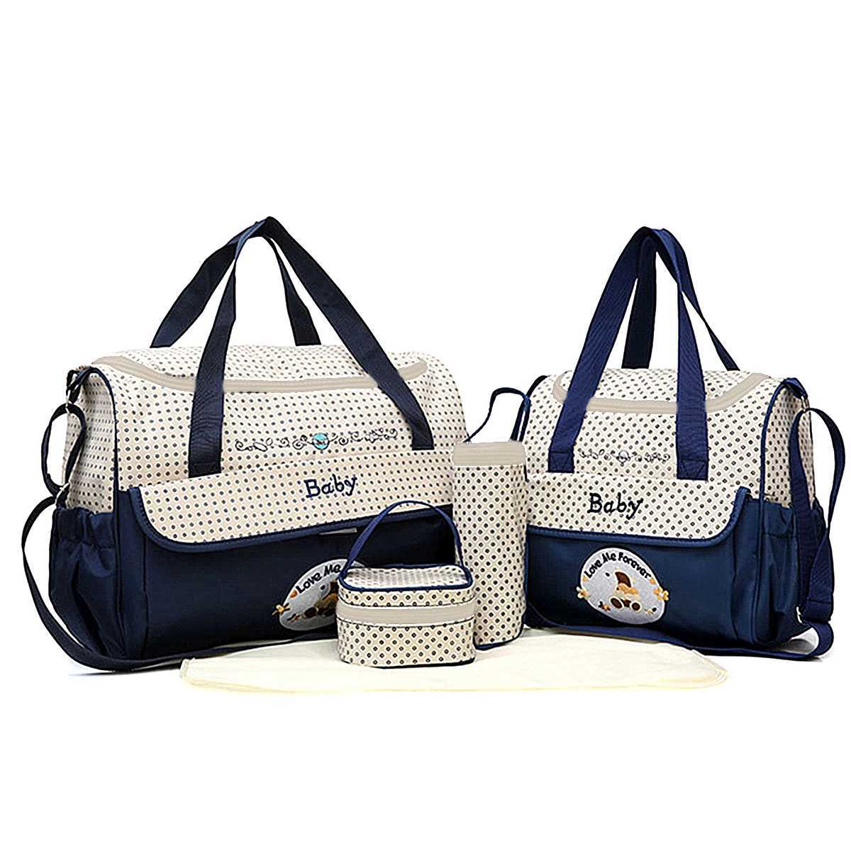 Five-piece set Mommy bag fashion large capacity bear cartoon polka dot pattern one shoulder oblique span Mom bag diaper bag W250307