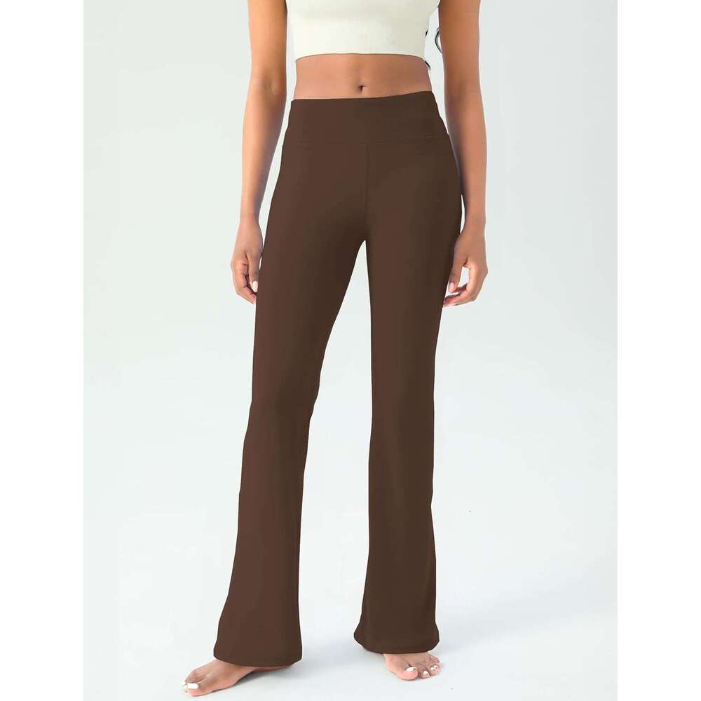 2025 New Arrivals Women's Yoga Boot Shaped Bottom Flared High Waisted Fitness Pants, Mocha mousse And Abdominal Compression Pants KLMY