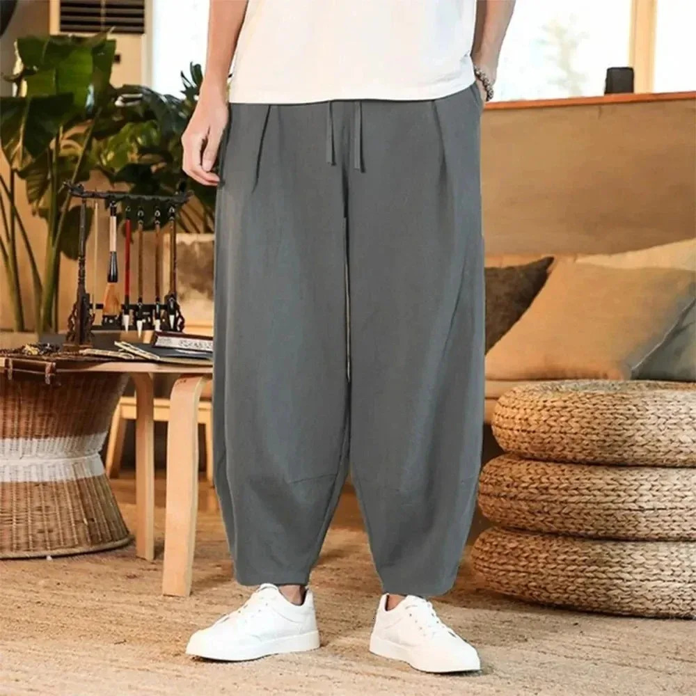 Mens Cotton and Linen Pants Male Summer Solid Color Mens Cozy Trousers Baggy Streetwear Plus Size Lightweight Casual Pants 250305Z