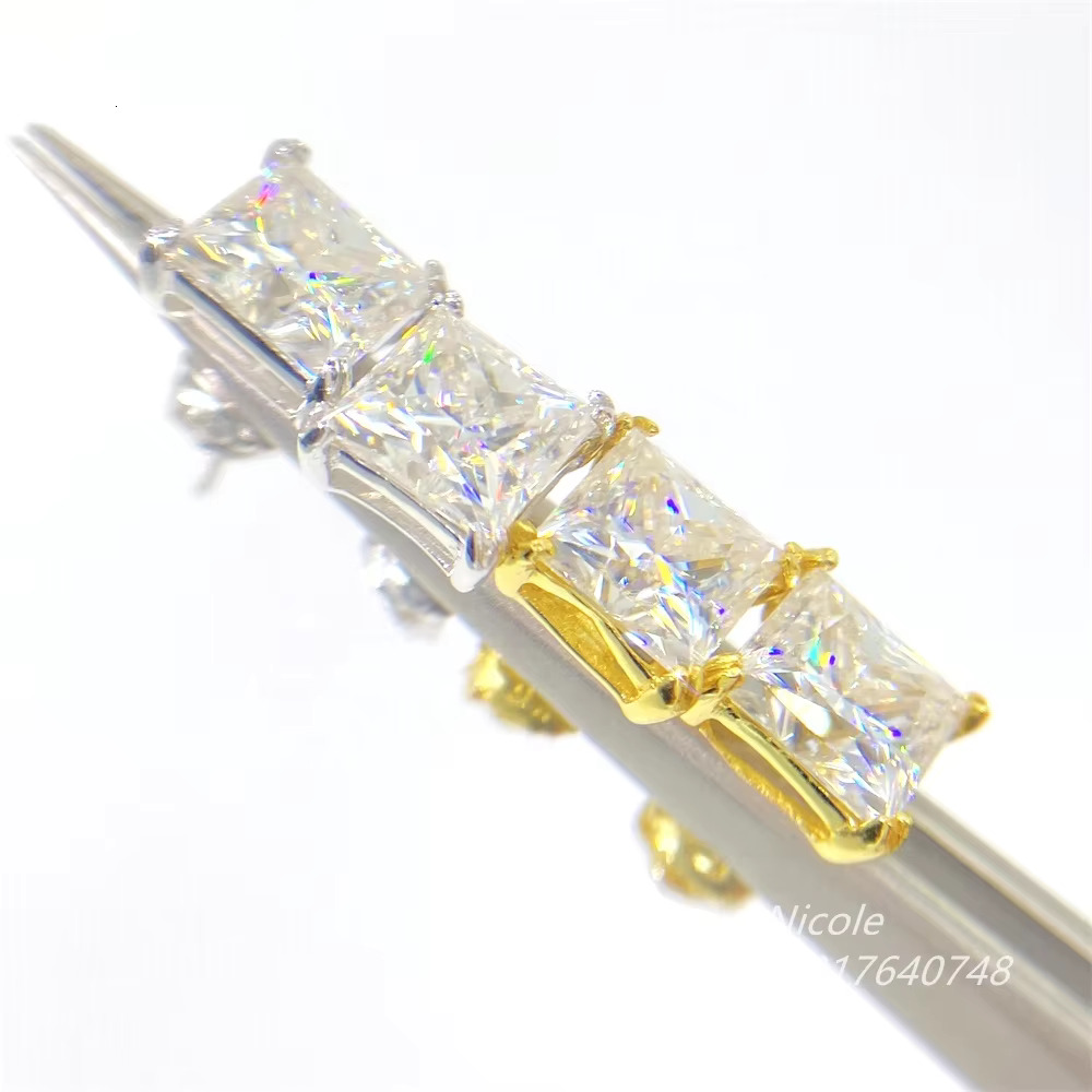 New Fashion 14k Gold Plated Fancy Shape Princess Cut Wholesale Men Moissanite Diamond Earrings - view 5