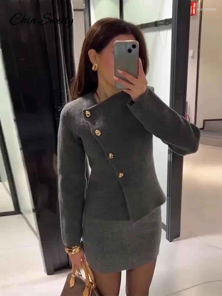 Women's Jackets Elegant Gray Slim Asymmetric Single Breasted Long Sleeve Coats Female 2025 Spring Lady High Street Outwears
