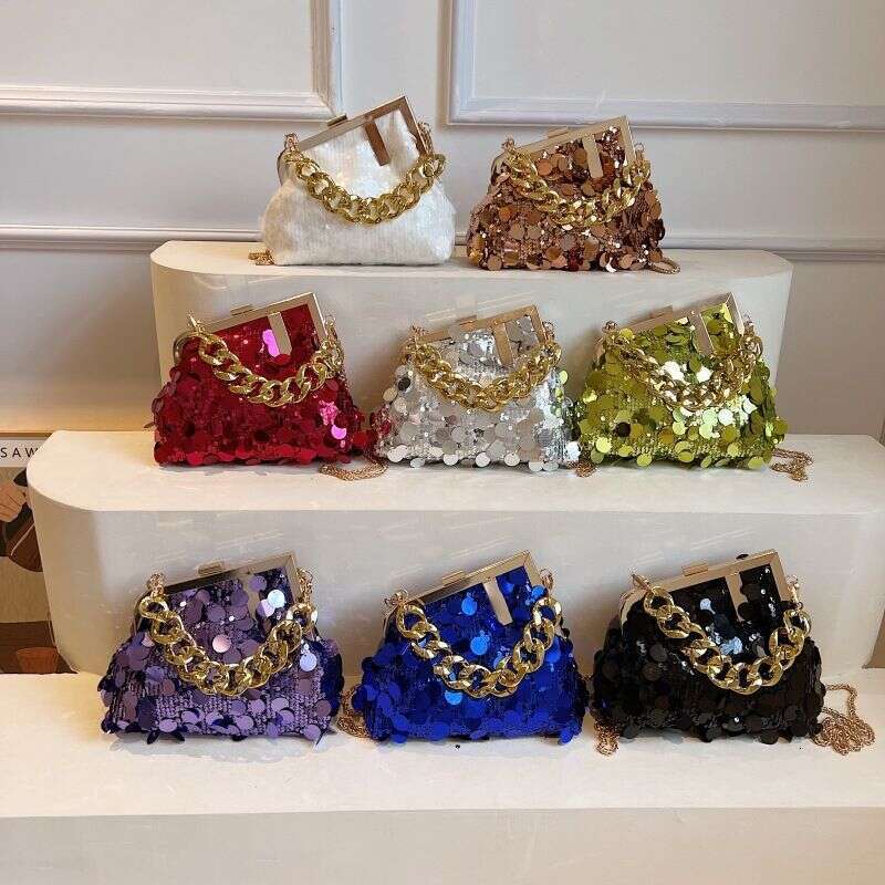 Women's Bags Small For Women New Versatile Crossbody Sequin Chain Fashion Clip Hand Evening Bag Handbag