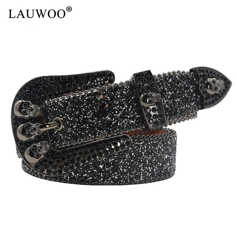 Skull Rhinestone Belts For Women Men Y2K Leather Strap Crystal Studded Western Cowgirl Cowboy Diamond Bling Belt 250227