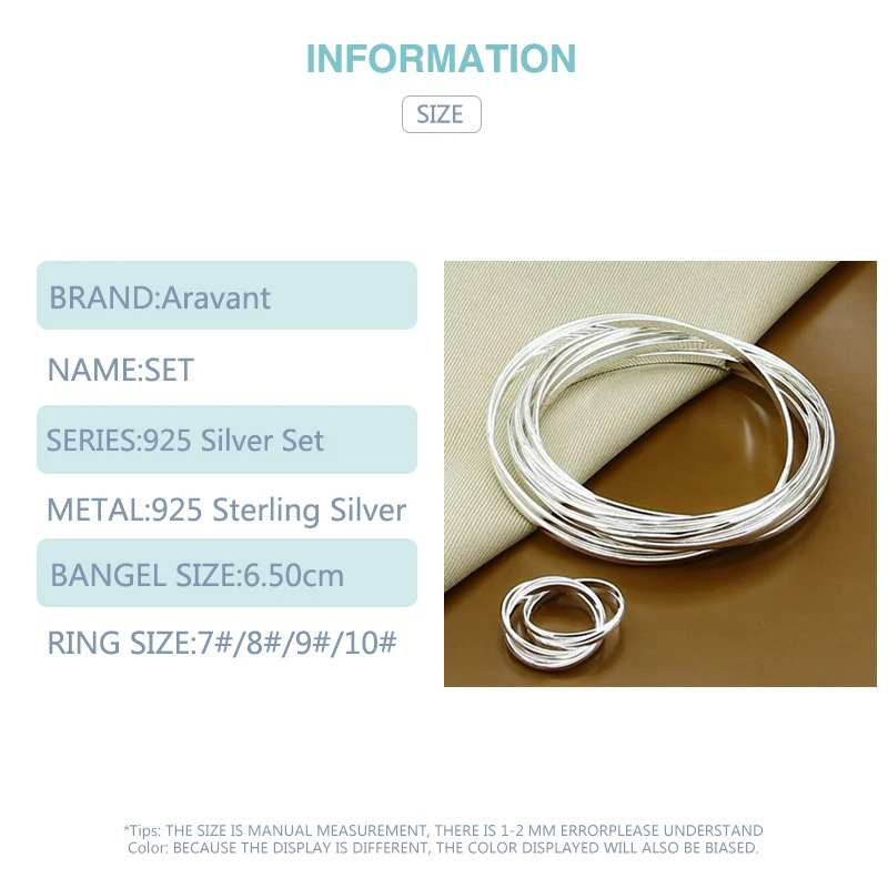 Aravant 925 Silver 10 Round Three Ring Bracelet Set Suitable for Men Women Fashion Jewelry 250303