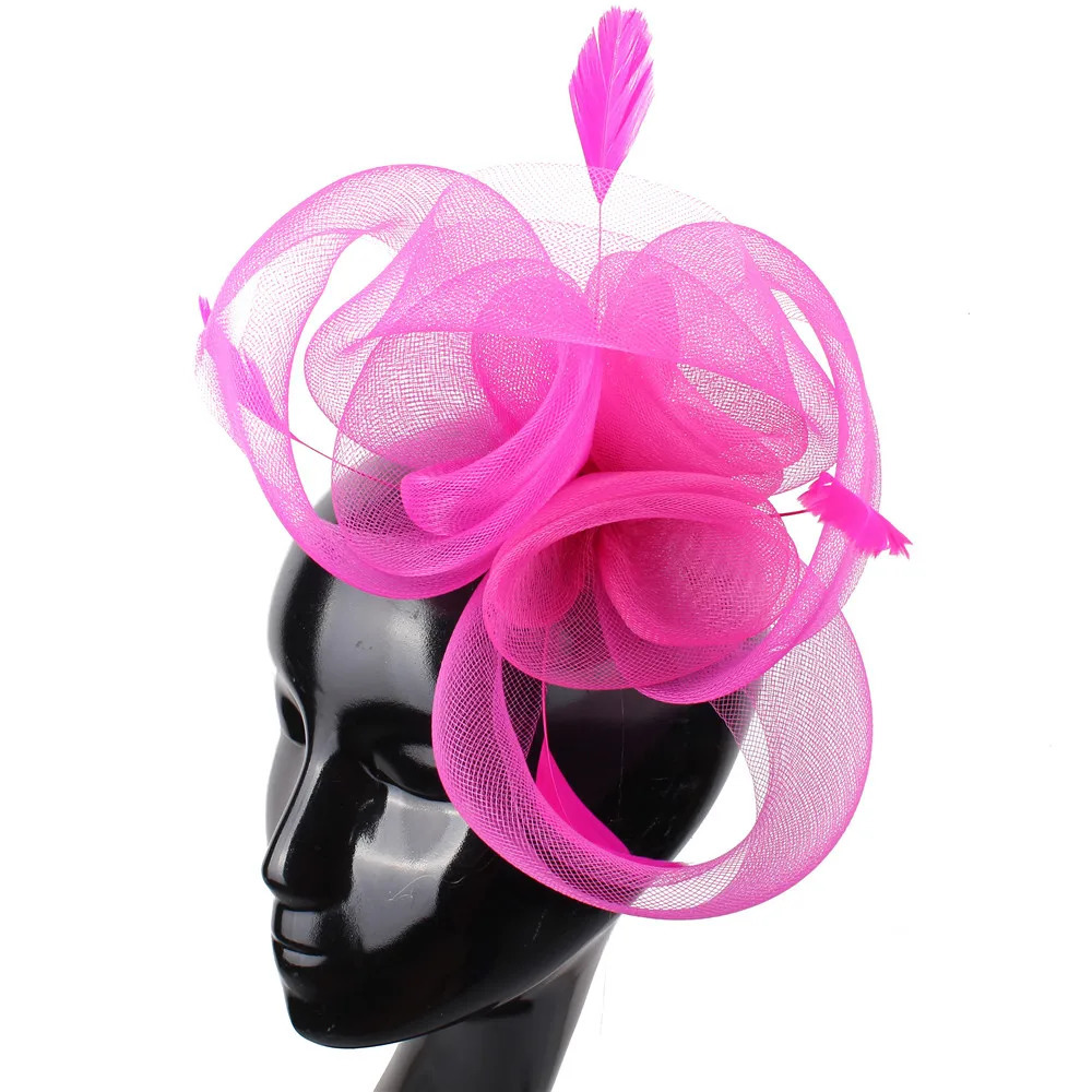 Elegant Women Fashion Tulle Hair Fascinator Hat Hair Clip With Fancy Feathers Hair Accessories Bride Mesh Headwear Hair Pins 250306