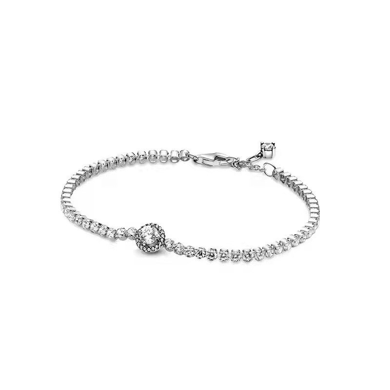 New Silver Chain Shining Heart Tennis Shining Red Gemstone Bracelet